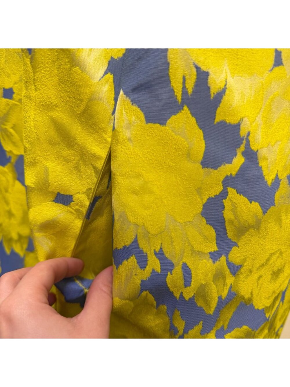 Abbey Glass Floral Dress Blue/Yellow V-Neck Puff Sleeve M - Picture 6 of 8